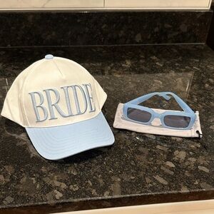 BRIDE HAT - White and Blue Cap and Sunglasses Set